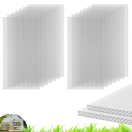 Quibbay 6PCS Polycarbonate Greenhouse Panels, 4' x 2' x 0.32'' Three-layer Honeycomb Panels Polycarbonate Sheet, Clear Waterproof UV Protected Corrugated Plastic Roof Panels for Greenhouse Replacement