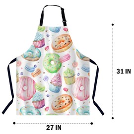 BGBDEIA Sweet Delicious Watercolor Macarons Kitchen Apron for Women Men, Adjustable Apron Chef Bakers Apron Cooking Apron Cooking Baking Gardening