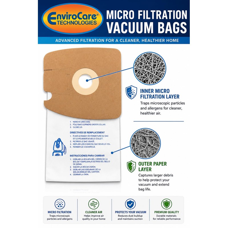 Envirocare Premium Replacement Multi-layer Micro Filtration Vacuum Bags Made to