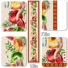 Vohado Rosh Hashanah - Camino de mesa para decoración judía de Año Nuevo, fiesta, Shana Tova, mantel de lino, vacaciones, hogar, cocina, comedor, mesa, decoración de 13 x 72 pulgadas