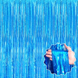 6 Pack 3.28x8.2 Ft Lake Blue Tinsel Foil Fringe Curtains Party Decoration Backdrop, Streamers Curtains Backdrop for Photo Booth, Mardi Gras, Valentine's Day, Birthday, Event Party Decoration