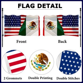 Mexican American Flag 3x5 Ft America Mexico Friendship Flag with 4 Brass Grommets Backyard Lawn Hanging Decor Usa and Mexico Flags for Outdoor Indoor Bedroom Decor