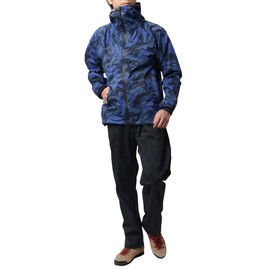 Doqment Men's Rain Wear, Top and Bottom Set, Sizes S-4L, Water Pressure Resistance: 32.8 ft. (10,000 mm), Waterproof, Breathable, Stretch, Pattern 7 (blue camouflage), M