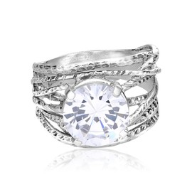 JEAN RACHEL JEWELRY 925 Sterling Silver Ring - Wrap Vintage Design with Prong Set Round Cubic Zirconia - Hypoallergenic, Lead & Nickel Free - Artisan Handcrafted Statement Rings for Women, White