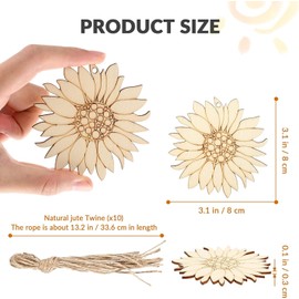 TOPPERFUN Sunflower Pendant Unfinished Wooden Craft 3.1 Inch Hanging Decorations for Home Wedding Party DIY Spring D Cor with Jute Strings