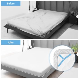 Bed Sheet Clips for Bedding, Fitted Sheet Clips Straps, Bed Sheet Holder Grippers Fasteners, Bed Scrunchie, Sheet Suspenders, Bed Clips for Sheets, Bedsheet Clip Mattress Straps (6 Pcs/Set, Blue)