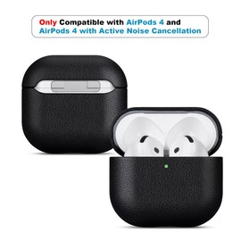 Haobobro Nappa Series Leather Case for AirPods 4th Generation 2024 - Handmade AirPods 4 Leather Case - Shockproof AirPods 4 Leather Case - AirPods 4 Protective Leather Case - Black