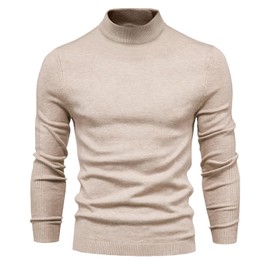 Cooleep Men's Turtleneck Pullover Solid Long Sleeve Warm Pullover Winter Basic Turtleneck Men, beige