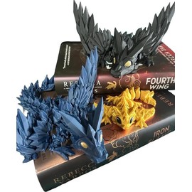 Fourth Wing Crystal Dragons | Black, Golden & Blue Dragon Figures | 3D Print Articulating Dragons | Bookshelf Decor - Dragon Set: Blue Dragon Only