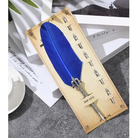 Gullor Calligraphy Feather Quill Pen and 5 Calligraphy Nibs for Beginners Kids Calligraphy Writing Quill Dip Pen Set, Blue