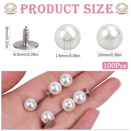 SOFPLATE 1 Box 100 Sets 10mm Pearl Brooch Buttons Pearl Clothes Pins Bulk Detachable Reusable Adjustable Artificial Pearl Fixed Pins DIY No Sew Sweater Buttons for Clothes Dress Shirt Cardigan Shawl
