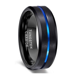 Zakk men's / women's 8 mm tungsten ring, brushed black, blue, silver, rose gold engagement ring, wedding ring, size 52 to 75, Tungsten, black