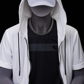 COOLSTEELANDBEYOND Steel Silver Black Curb Chain Necklace, Miami Cuban Chain Necklace for Man, 11mm Wide 18 Inch Long（CA）