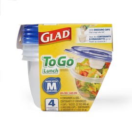 GladWare To Go Lunch Food Storage Containers, Medium Round Holds 32 Ounces of Food, 4 Count Set