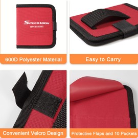 SPEEDWOX 10 Pockets Wrench Tool Organizer Bag, Tool Storage Bag for Mini Wrenches, SAE 5/32-7/16", Red Canvas Tool Organizer with Protective Flap