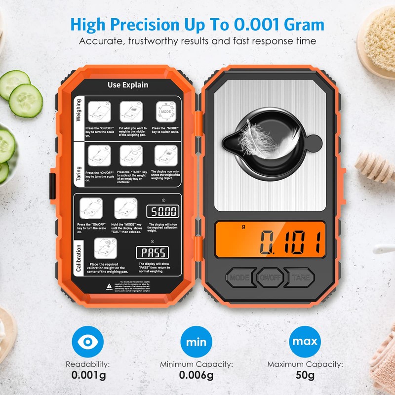 AMIR 50g/0.001g Digital Gram Scale, Portable Jewelry Scale, High Precision