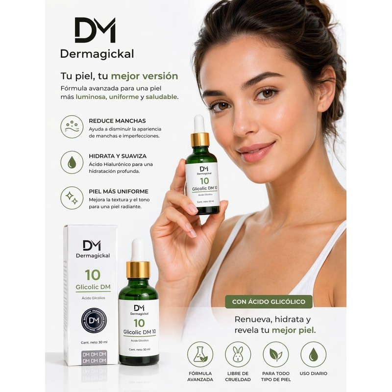 Glicolic DM 10, Sérum Facial con Ácido Glicólico al 10%,