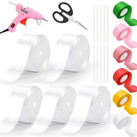 BSMKD 5 Rollos Satinado Decoracion Colores Listón 4cm 22m, Cinta de satén de Color Sólido Tejido De Poliéster Lazos Decorativos DIY Para Bodas Cumpleaños Ramos Tocados Envolver Regalos (Blanco)