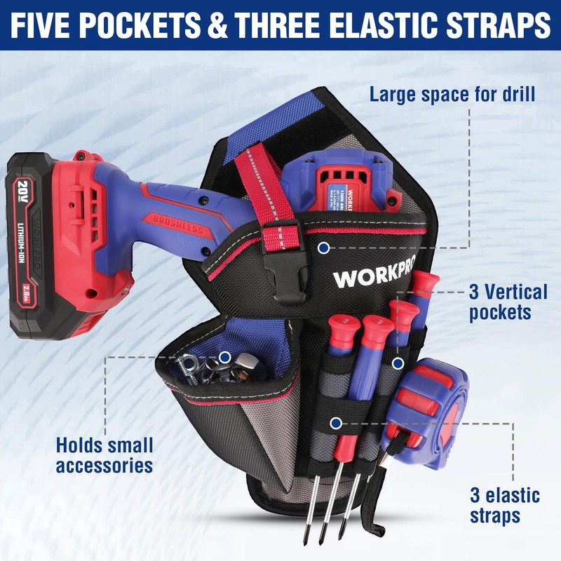 WORKPRO Drill Holster with Quick-Release Buckle, Heavy Duty 1680D Oxford