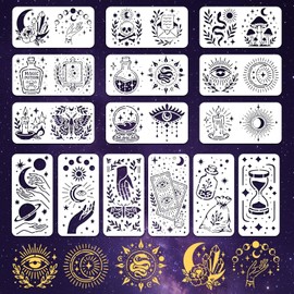 INFUNLY 15Pcs Magic Divination Wall Stencil for Painting 3.9×7.87" Reusable Wall Stencils Dream Theme Painting Stencil Small Vintage Walls Template for Crafts Cement Wood Furniture Bedroom Home Decor
