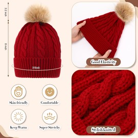 Geyoga 3 Pieces Winter Beanie Hat Scarf Touch Screen Warm Gloves Set Knit Skull Cap for Men and Women (Claret,Classic Style)