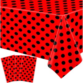 4 Pack Black and Red Polka Dots Rectangular Tablecloth Red & Black Polka Dot Outdoor Tablecloth Rectangular Tablecloth Plastic Tablecloth for Kitchen Dining Wedding Party 51 x 86 Inches