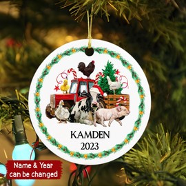 Farm Lover Ornament Gift, Customized Farmer Christmas 2024 Keepsake Ornament with Name, Farmer Keepsake Present for Xmas 2024, Animals in Farm Christmas Ornament, Custom Farmer Gift with Name & Year