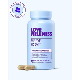 Love Wellness Bye Bye Bloat | Dietary Supplement for Debloating, Gut Health & Digestive Wellness | Gluten-Free & Dairy-Free | 30 Capsules