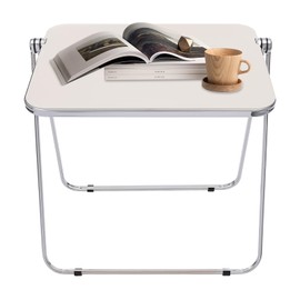 WUSILILU Foldable Acrylic TV Tray Table, Small Folding Desk Clear End Table Space Saving Side Table for Living Room, Dining Room, Study Room, Bedroom, Balcony, Office, Dorm, 220.46lbs (White)