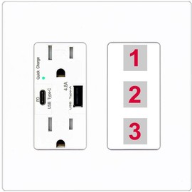 RiteAV Custom Wall Plate 3 Port, USB A+C Charger, Screwless White, Choose HDMI Coax 3.5mm Banana Cat5/6 Phone RCA Speaker Toslink USB