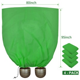 TCBWFY 95x80 Inch Huge Plant Covers Freeze Protection Frost Cloth for Outdoor Plants,2.82oz/yd² Thickened Winter Tree Covers with Zipper Drawstring,4 Pack Frost Blanket from Wind,Pest and Animal