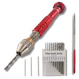 kuriiro krs7 (RED) Pin Vise Hand Drill, Precision 0.03 - 0.12 inch (0.8 - 3.0 mm) Blade Set, Drill, Plastic Model, Tool, 15-Piece Set