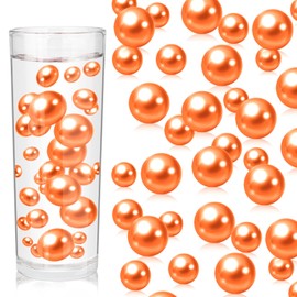 100PCS Orange Faux Pearls Beads for Centerpiece Vases, Vase Filler Faux Pearls, No Holes Filler Beads for Party Anniversary Birthday Wedding Thanksgiving Table Decor, 14/20/30mm
