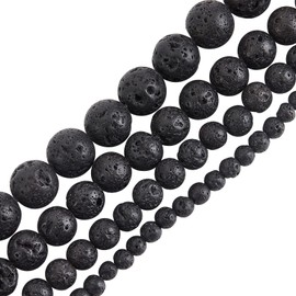 OLYCRAFT 247 Pcs about 4mm 6mm 8mm 10mm Natural Lava Beads Undyed Black Chakra Bead Strand Round Volcanic Lava Gemstone Energy Beads for Bracelets Necklace Jewelry Making