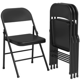 GAOMON 4 Pack All-Steel Folding Chairs with Backrest, Heavy Duty Metal Foldable Dining Chair Set of 4 Hold Up to 350 LBS, Black Portable Chair for Office, Indoor & Outdoor Events