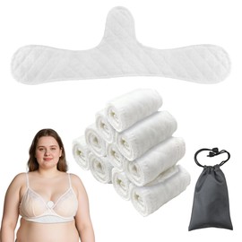 Vckrio 10 PCS Bra Liners for Sweat, Breast Pads Cotton Breathable Reusable Under Breasts Sweat Absorber Liners White with a Pouch Women Summer Washable Underboob Bra Pads for Sweat Rash Sports Gym