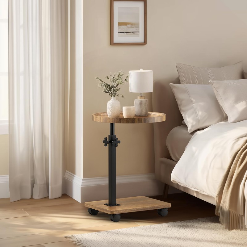 PPAMAPIC C Shaped End Table Adjustable Height, 360°Swivel TV Tray