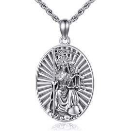 YAFEINI Santa Muerte Necklace 925 Sterling Silver La Santa Muerte Pendant Sugar Skulls Death Mexican Amulet Jewelry for Man