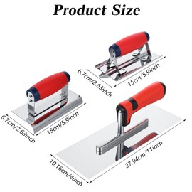 3Pcs Concrete Tools Stainless Steel Flat Finishing Trowel plus Concrete Edger and Groover Stucco Cement Kit Masonry Construction Hand Kit