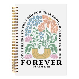 LADOCK Groovy Boho Floral Christian Spiral Notebook, Christian Gifts for Women Faith, Psalm 136:1 Prayer Bible Journal Journaling, Bible Verse Scripture Journal for Women, 5.5x8.3