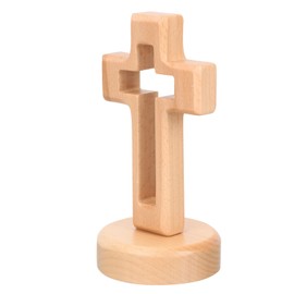 SEWACC Standing Wooden Cross Hollow Wooden Cross Ornament with Base Catholic Crucifix Jewellery for Table Decoration at Home (Khaki)
