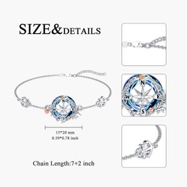 Midari Compass Bracelet 925 Sterling Silver Flower Compass Jewelry Charm Bracelet I'd Be Lost Without You Compass Pendant with Crystal 2024 Graduation Gifts for Women Friends Sisters