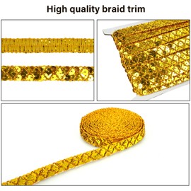 Misscrafts Sequin Lace Trim Braid Lace Ribbon Glitter Sequin Trim for Crafts, Embellishments, Costume Accessories 13M Long (Gold)