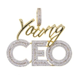 Hip Hop Young Ceo Letter Charm Pendant Shiny Full Micro Paved 5A Cubic Zircon Crystal Stones Necklace Jewelry with 61cm/24in Tennis Rope Chain
