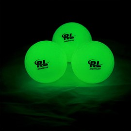R&L Glow Golf Balls for Night Sports - Tournament Fluorescent Glowing in The Dark Golf Ball - Long Lasting Bright Luminous Balls Rechargeable with UV Flashlight - Included (3 Pack)