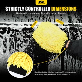 MIKKUPPA Car Wash Mitt Microfiber - Double-Sided Chenille Scratch Free Mitt with Waterproof Inner for Car Washing Home Cleaning (Yellow, 2Pack, 10'' x 7'')