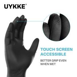 UYKKE Black Nitrile Gloves HEAVY DUTY 7 Mil Chemical Resistant Gloves Disposable, Latex Free Cleaning Gloves Food Prep Tattoo (1000, X-Large)
