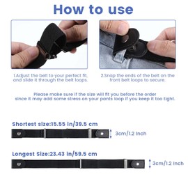 KFHENSOMR 2 Pcs No Buckle Elastic Belt For Men, 1.3 Inch Invisible Elastic Belt, Wide Side Comfortable Universal Buckleless Belts for Jeans Pants Unisex (Black)