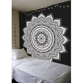 X-morrey Colorful Mandala Tapestry Indian Wall Hanging, Holiday decorationwall tapestry black and white mandala Bohemian Wall art Tapestry Beach towel 59”x78.7” (Black&White)