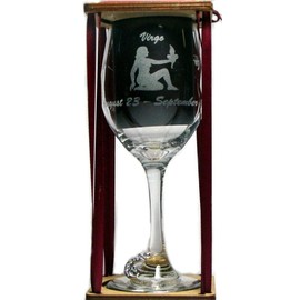Virgo Astrological Sign Stemmed Wine Glass with Charm and Presentation Packaging